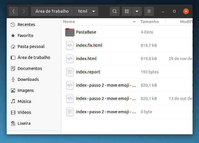Pasta com os HTML